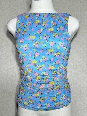 AFRM Shirt Size M Blue Floral Sleeveless Mesh Top NWT